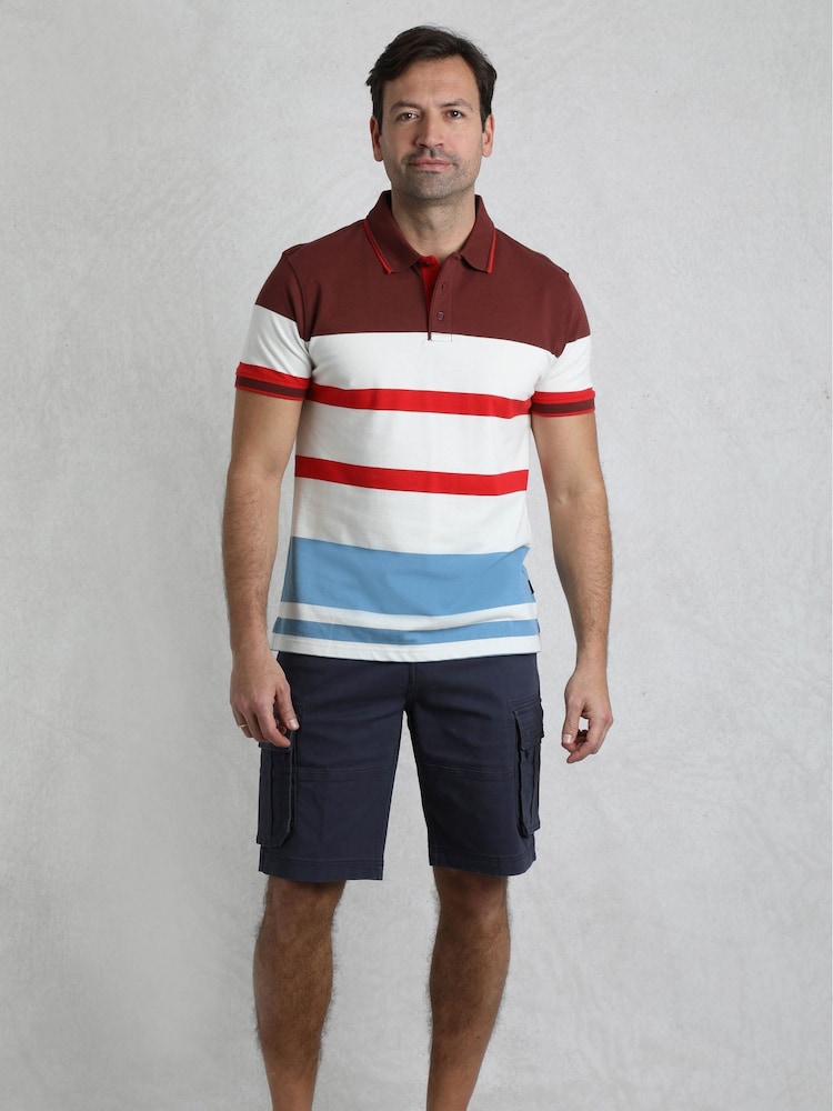 Weird Fish Red Sunbury Striped Pique 100% Cotton Polo Shirt - Image 1 of 7