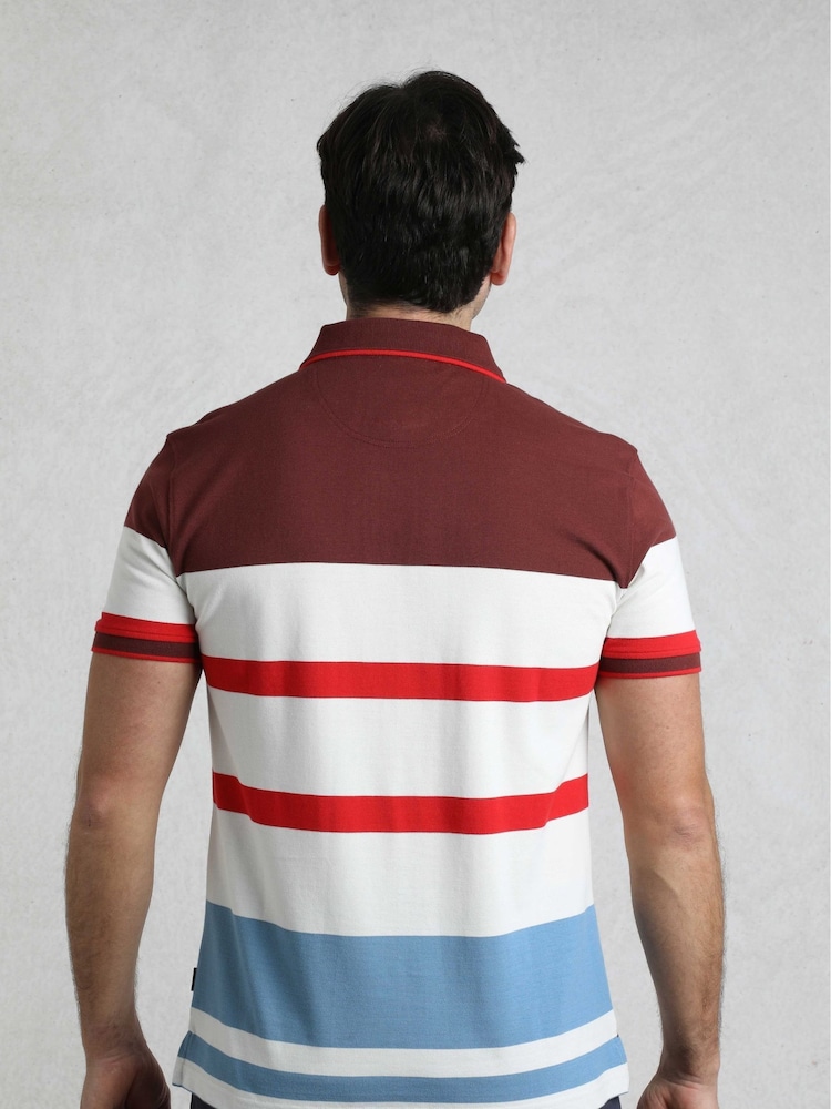 Weird Fish Red Sunbury Striped Pique 100% Cotton Polo Shirt - Image 2 of 7