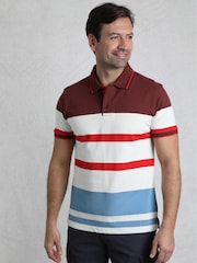 Weird Fish Red Sunbury Striped Pique 100% Cotton Polo Shirt - Image 3 of 7