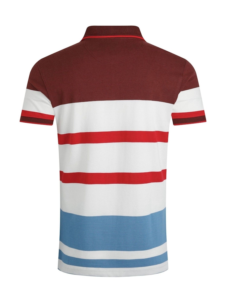 Weird Fish Red Sunbury Striped Pique 100% Cotton Polo Shirt - Image 7 of 7