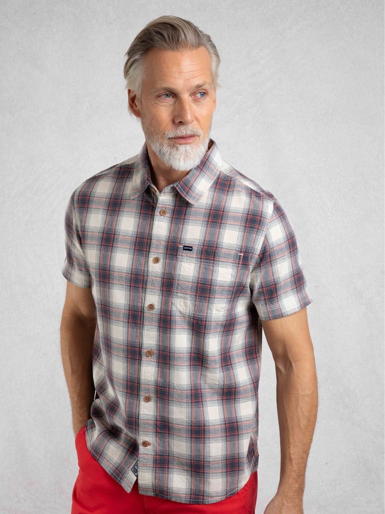 Weird Fish Cream Angeles Vintage Wash Short Sleeve 100% Cotton Check Shirt - Image 1 of 9