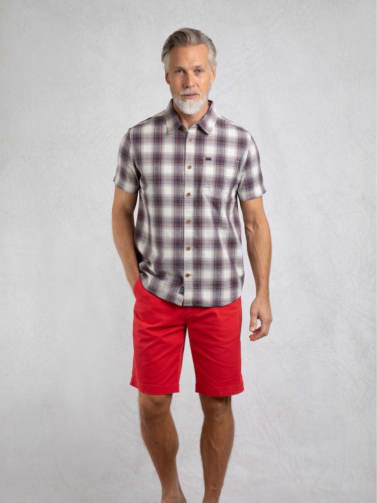 Weird Fish Cream Angeles Vintage Wash Short Sleeve 100% Cotton Check Shirt - Image 2 of 9
