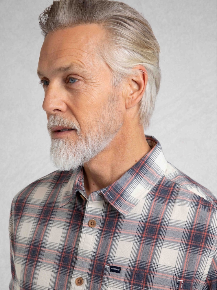 Weird Fish Cream Angeles Vintage Wash Short Sleeve 100% Cotton Check Shirt - Image 4 of 9