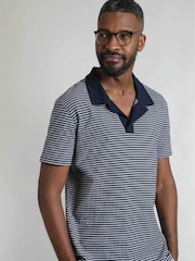 Weird Fish Blue Virgil Striped 100% Cotton Polo Shirt - Image 1 of 7