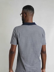 Weird Fish Blue Virgil Striped 100% Cotton Polo Shirt - Image 2 of 7