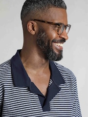 Weird Fish Blue Virgil Striped 100% Cotton Polo Shirt - Image 4 of 7