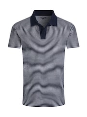 Weird Fish Blue Virgil Striped 100% Cotton Polo Shirt - Image 6 of 7