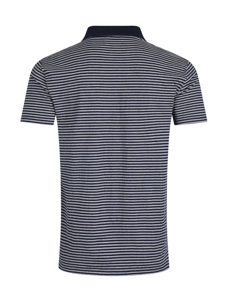 Weird Fish Blue Virgil Striped 100% Cotton Polo Shirt - Image 7 of 7