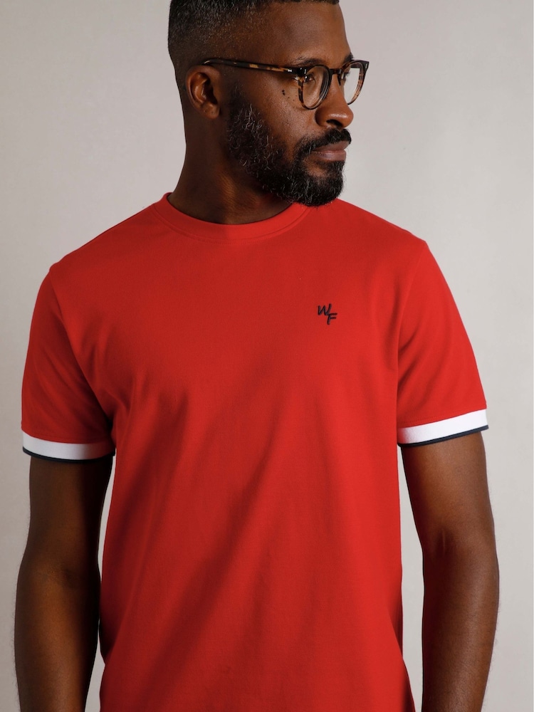 Weird Fish Red Danville Pique 100% Cotton T-Shirt - Image 1 of 7