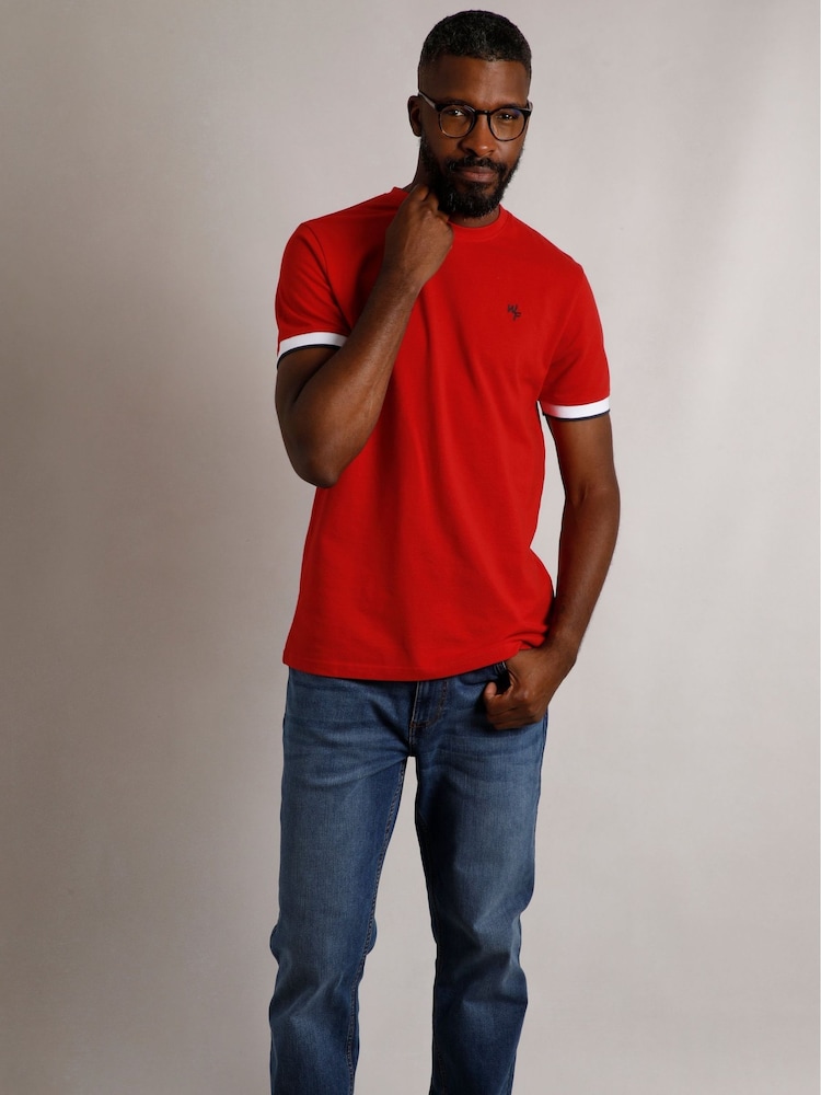Weird Fish Red Danville Pique 100% Cotton T-Shirt - Image 3 of 7