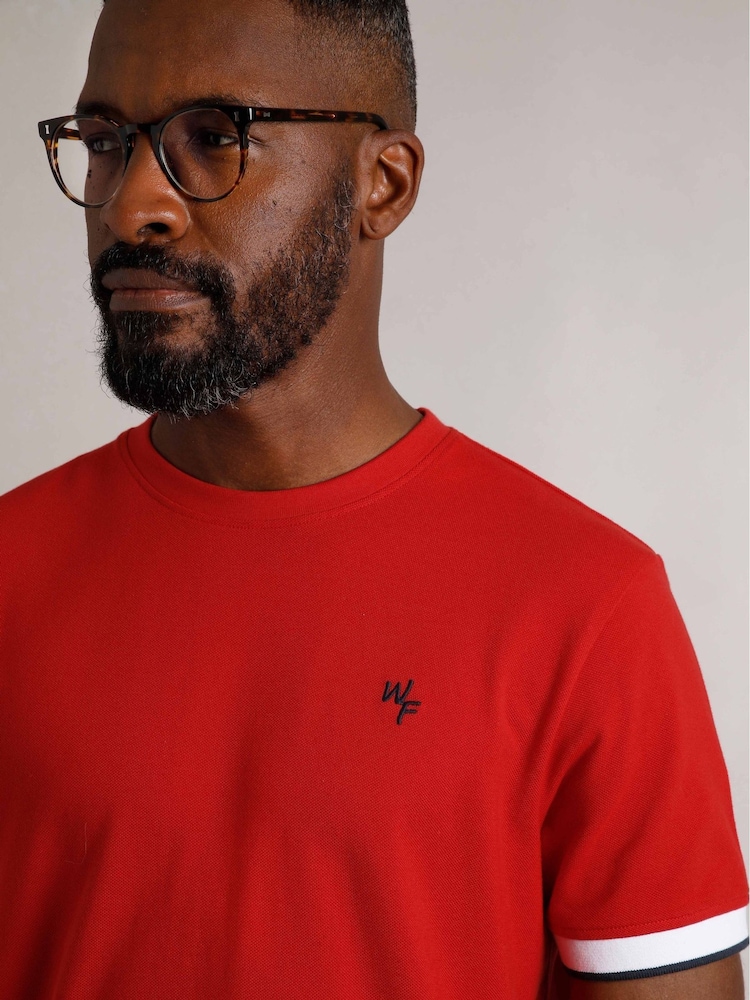 Weird Fish Red Danville Pique 100% Cotton T-Shirt - Image 4 of 7