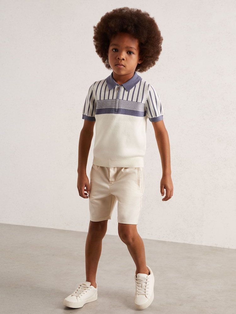 Reiss Off White/ Airforce Blue Hugo Cotton Stripe Knit Half-Zip Polo Shirt - Image 1 of 4