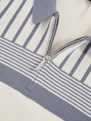 Reiss Off White/ Airforce Blue Hugo Cotton Stripe Knit Half-Zip Polo Shirt - Image 4 of 4