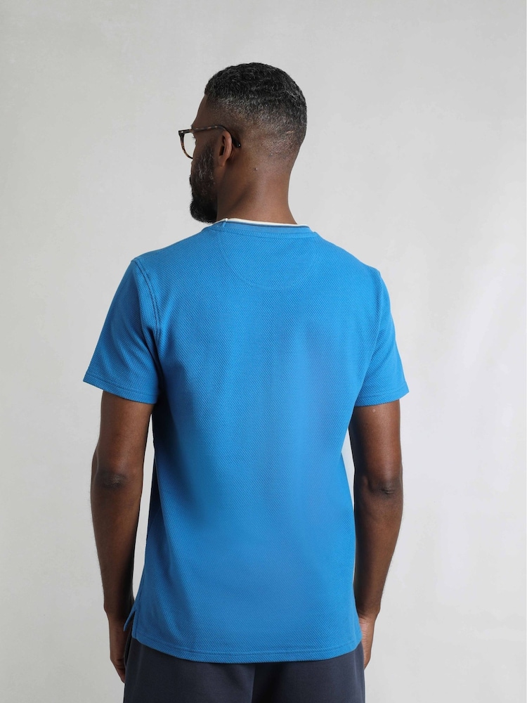Weird Fish Blue Harris Textured Crew Neck 100% Organic Cotton T-Shirt - Image 2 of 7