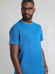 Weird Fish Blue Harris Textured Crew Neck 100% Organic Cotton T-Shirt - Image 3 of 7