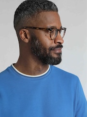Weird Fish Blue Harris Textured Crew Neck 100% Organic Cotton T-Shirt - Image 4 of 7