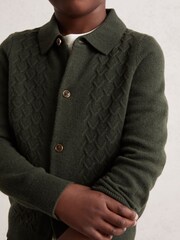 Reiss Forest Green Gideon Wool V-Stitch Button Through Cardigan - Image 1 of 4