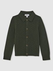 Reiss Forest Green Gideon Wool V-Stitch Button Through Cardigan - Image 2 of 4