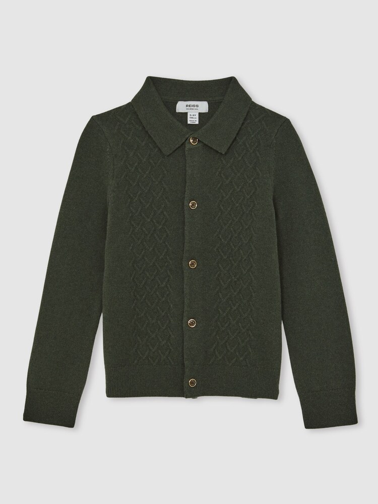 Reiss Forest Green Gideon Wool V-Stitch Button Through Cardigan - Image 2 of 4