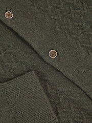 Reiss Forest Green Gideon Wool V-Stitch Button Through Cardigan - Image 4 of 4