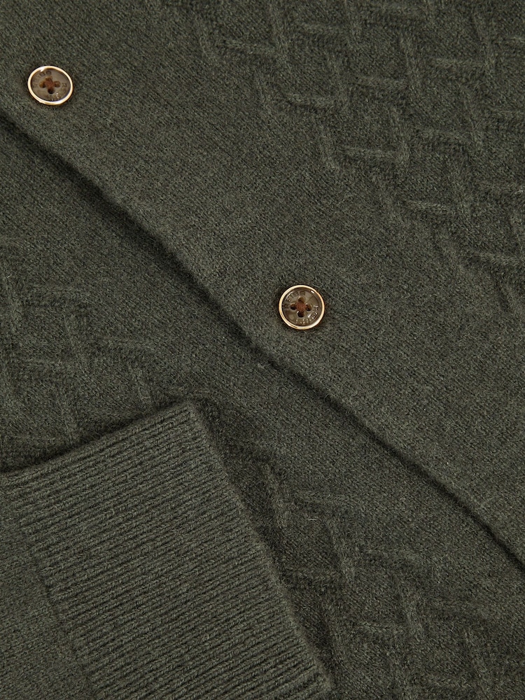 Reiss Forest Green Gideon Wool V-Stitch Button Through Cardigan - Image 4 of 4