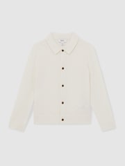 Reiss Off White Gideon 3-9 yrs Wool V-Stitch Button-Through Cardigan - Image 2 of 4