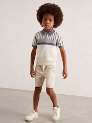 Reiss Off White/ Airforce Blue Hugo 9-13 yrs Cotton Stripe Knit Half-Zip Polo Shirt - Image 3 of 4