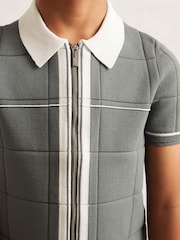 Reiss Dark Sage Green Baxter 3-9 yrs Tipped Knit Zip-Through Shirt - Image 3 of 4