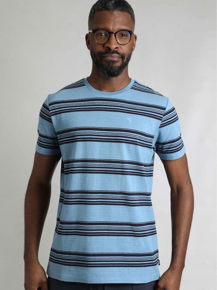 Azul - Weird Fish Xavier Crepe Stripe T-Shirt - Imagen 1 de 7