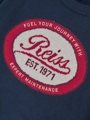 Reiss Navy Blaine 13-14 yrs Cotton Motor Cars Logo Jumper - Image 4 of 4