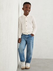 Reiss Off White Gideon Wool V-Stitch Button Through Cardigan - Image 1 of 4
