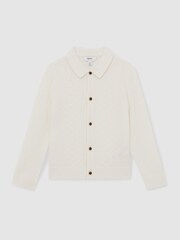 Reiss Off White Gideon Wool V-Stitch Button Through Cardigan - Image 2 of 4