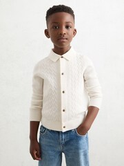 Reiss Off White Gideon Wool V-Stitch Button Through Cardigan - Image 3 of 4