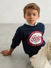 Reiss Navy Blaine 3-9 yrs Cotton Motor Cars Logo Jumper - Image 3 of 4