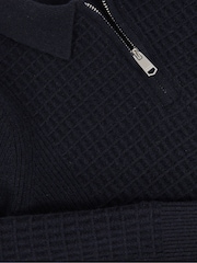 Reiss Navy Blue Hamilton 3-9 yrs Wool Waffle-Knit Half-Zip Polo Shirt - Image 4 of 4