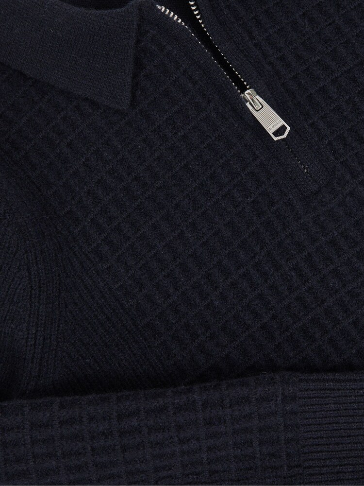 Reiss Navy Blue Hamilton 3-9 yrs Wool Waffle-Knit Half-Zip Polo Shirt - Image 4 of 4 Reiss Navy Blue Hamilton 3-9 yrs Wool Waffle-Knit Half-Zip Polo Shirt - Image 4 of 4