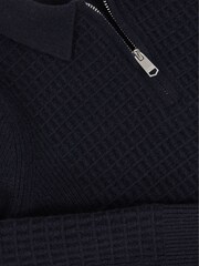 Reiss Navy Blue Hamilton 9-13 yrs Wool Waffle-Knit Half-Zip Polo Shirt - Image 4 of 4