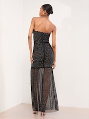 Lipsy Black Petite Mesh Hotfix Sheer Hem Bandeau Maxi Dress - Image 4 of 4