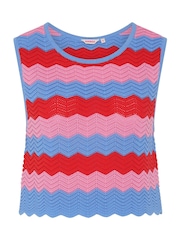 Omnes Blue Wilma 100% Cotton Crochet Top in Wavey Stripe - Image 1 of 2