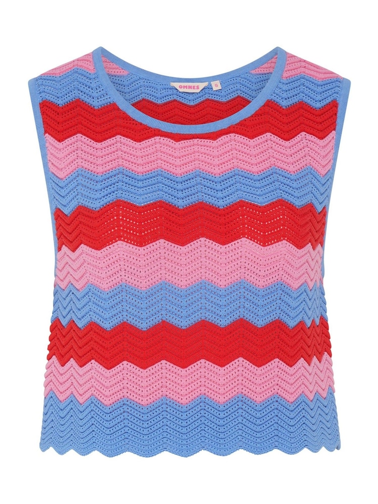 Omnes Blue Wilma 100% Cotton Crochet Top in Wavey Stripe - Image 1 of 2