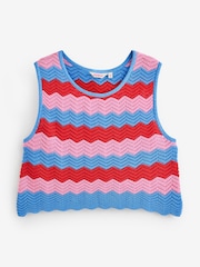 Omnes Blue Wilma 100% Cotton Crochet Top in Wavey Stripe - Image 2 of 2