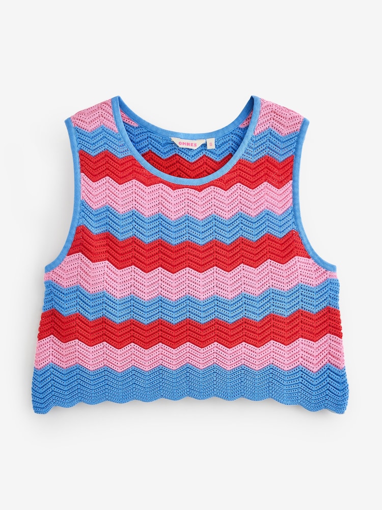 Omnes Blue Wilma 100% Cotton Crochet Top in Wavey Stripe - Image 2 of 2