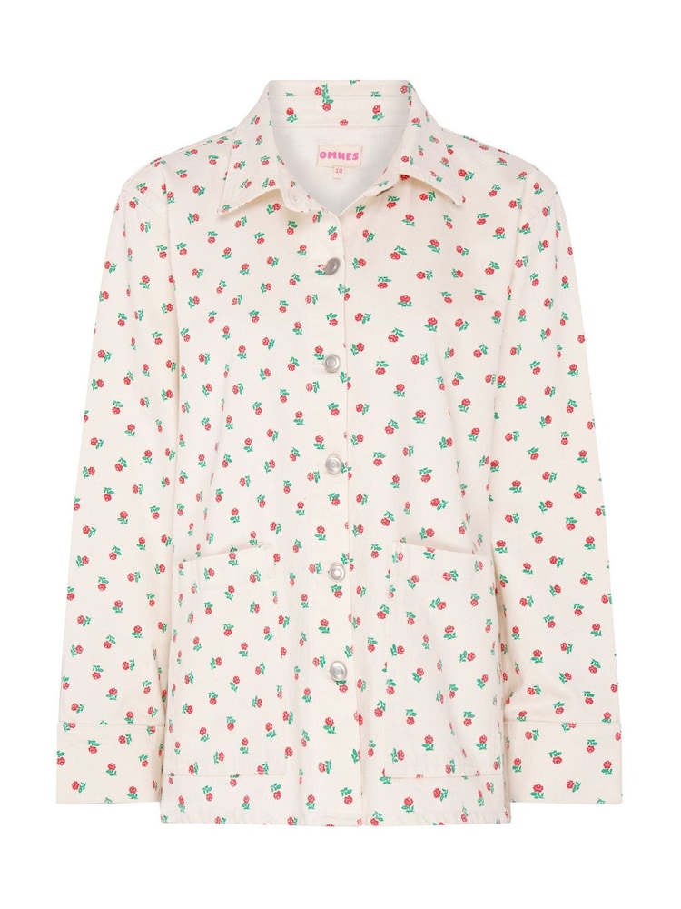 Omnes White Magnus 100% Cotton Floral Print Patch Pockets Jacket - Image 1 of 1