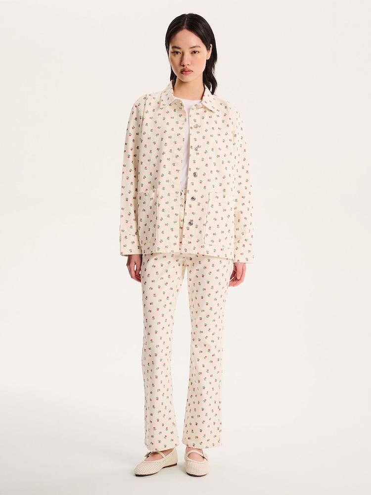 Omnes White Magnus 100% Cotton Floral Print Patch Pockets Jacket - Image 1 of 5 Omnes White Magnus 100% Cotton Floral Print Patch Pockets Jacket - Image 1 of 5