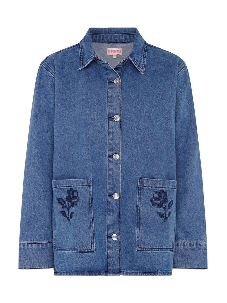 Omnes Blue Magnus 100% Cotton Floral Print Patch Pockets Jacket - Image 1 of 1