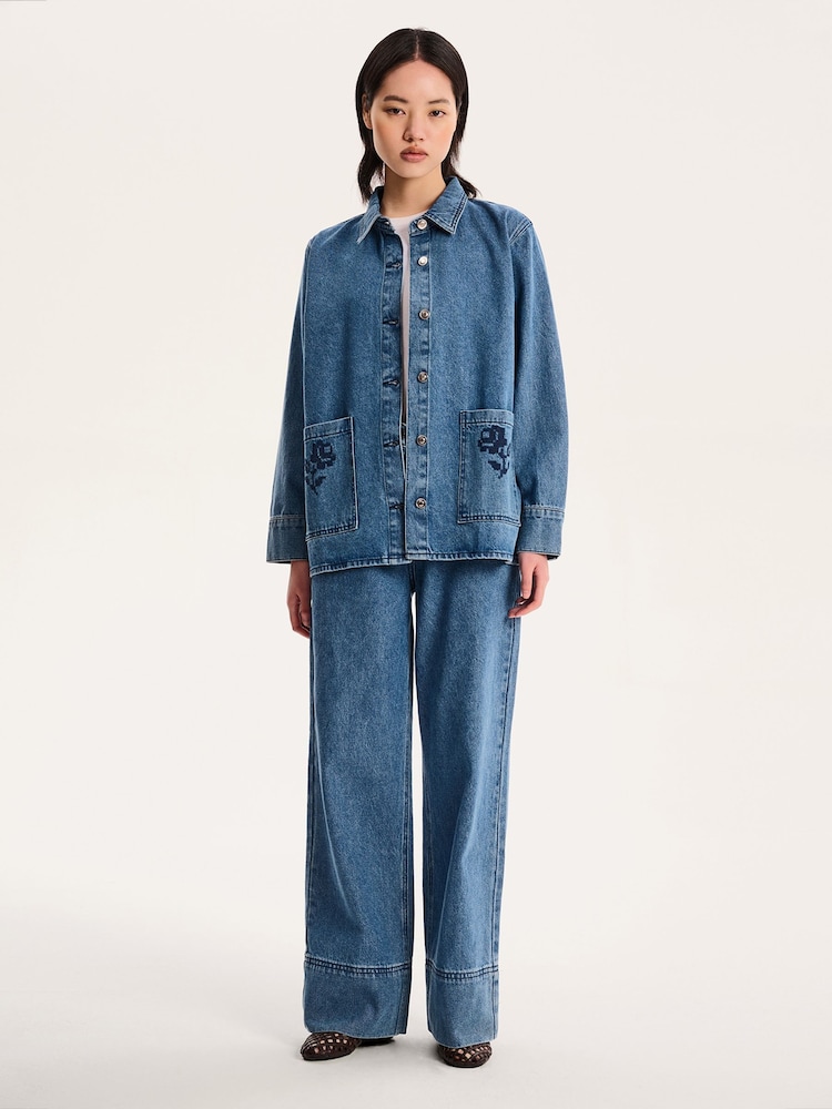 Omnes Blue Magnus 100% Cotton Floral Print Patch Pockets Jacket - Image 1 of 5 Omnes Blue Magnus 100% Cotton Floral Print Patch Pockets Jacket - Image 1 of 5