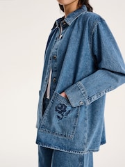 Omnes Blue Magnus 100% Cotton Floral Print Patch Pockets Jacket - Image 4 of 5