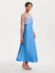 Blau - Omnes Maggy Colour Block Front Twist Back Bow Midi Dress - Bild 1 von 4