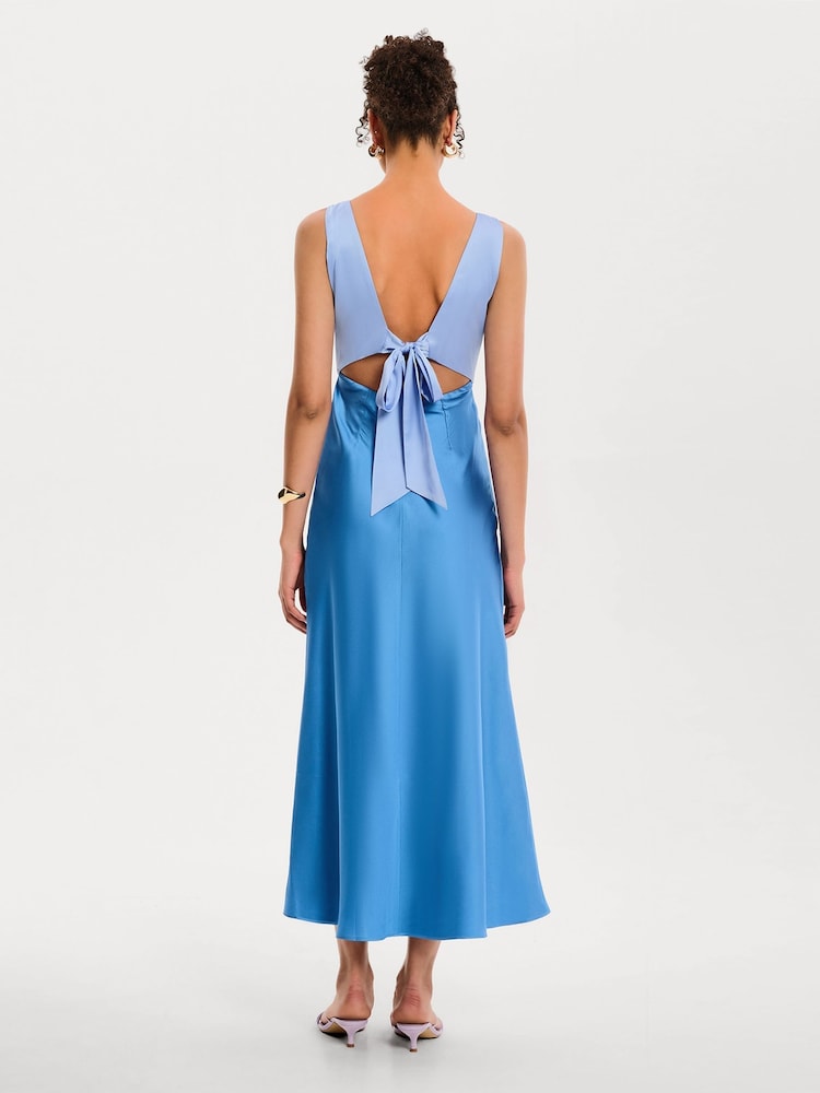 Blau - Omnes Maggy Colour Block Front Twist Back Bow Midi Dress - Bild 2 von 4