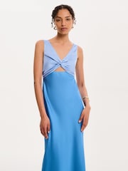 Blau - Omnes Maggy Colour Block Front Twist Back Bow Midi Dress - Bild 3 von 4